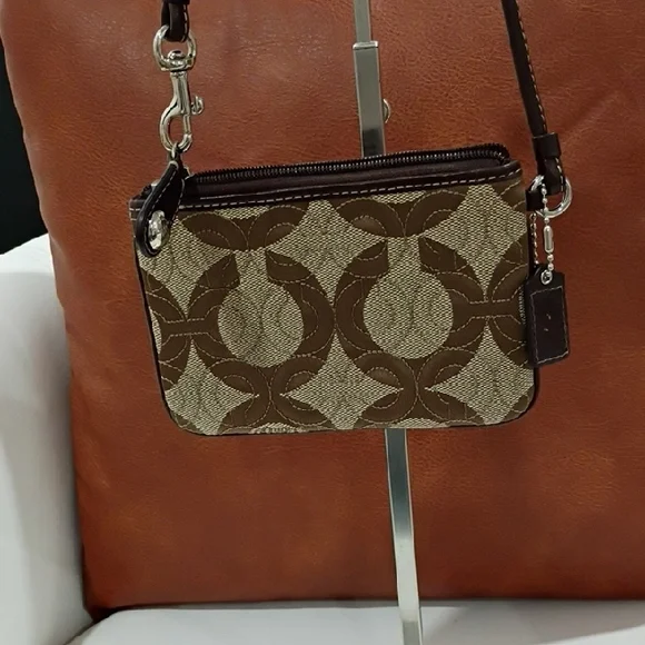 Coach Tan and Brown Signature Wristlet With Coach Dust Bag - Picture 3 of 7